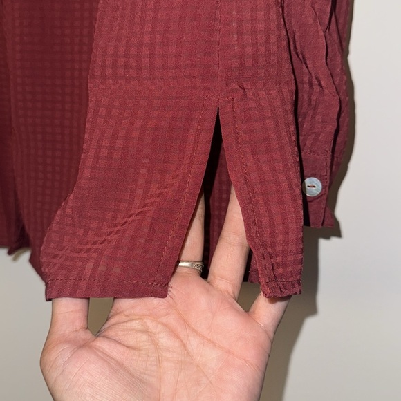 Ny Collection Petite 3/4 Sleeve Windowpane Blouse Wine NWT Size Small - Picture 14 of 14